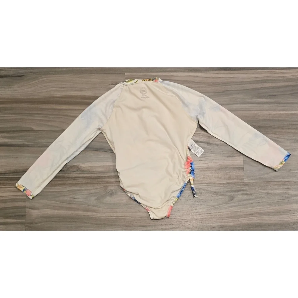 Wonder Nation Floral Rashguard One-Piece Swimsuit Size 6 Long Sleeve Zip Front
